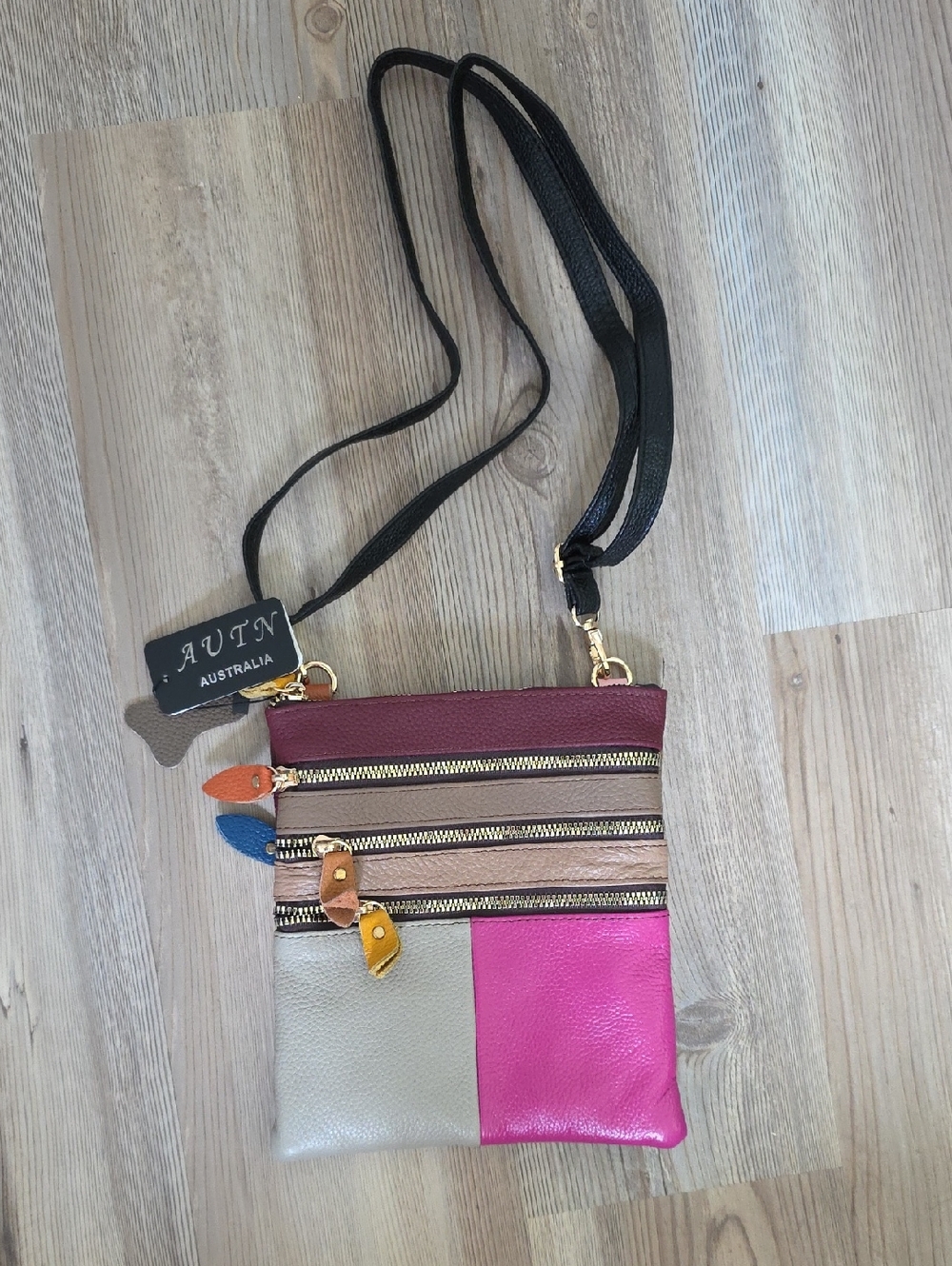 NWT Australian Leather Colorblock Leather Crossbody Bag